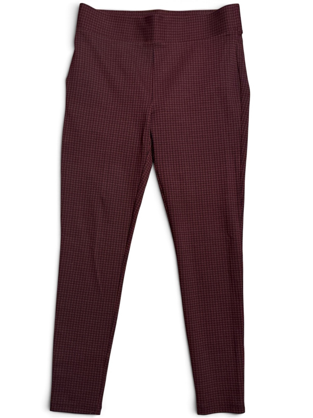 LOFT Burgundy Red Black Houndstooth Ponte Knit Stretch Leggings Medium